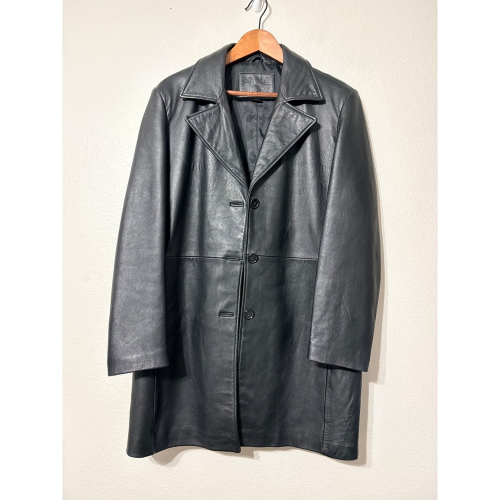 Kathy Ireland Vintage 90s Black Very Soft Leather Car Coat Jacket Women Large